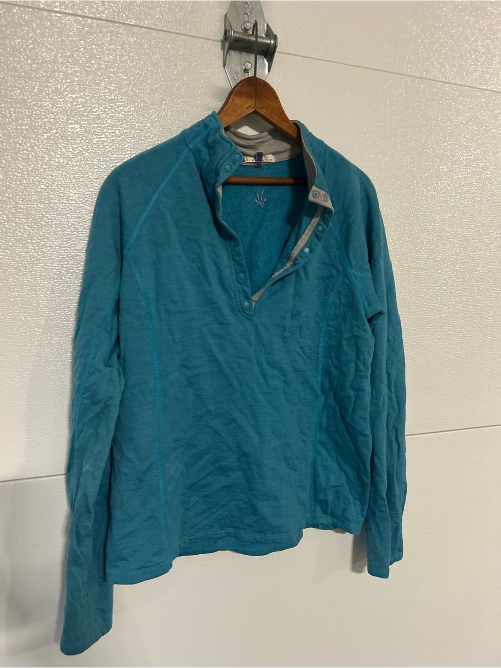 ibex merino Teal Blue Long-Sleeve Snap Henley Sweater